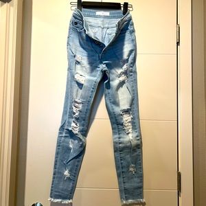 Kancan Distressed Mid Rise Super Skinny Jeans